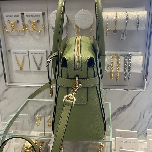 Michael Kors Mercer Small Top Zip Belted Satchel Crossbody Handbag Bag Shoulder - Picture 5 of 16